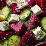 Roasted Beet and Feta Salad with fresh greens and herbs