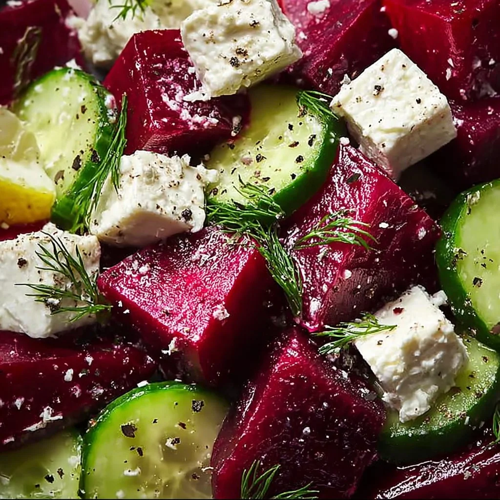 Roasted Beet and Feta Salad with fresh greens and herbs
