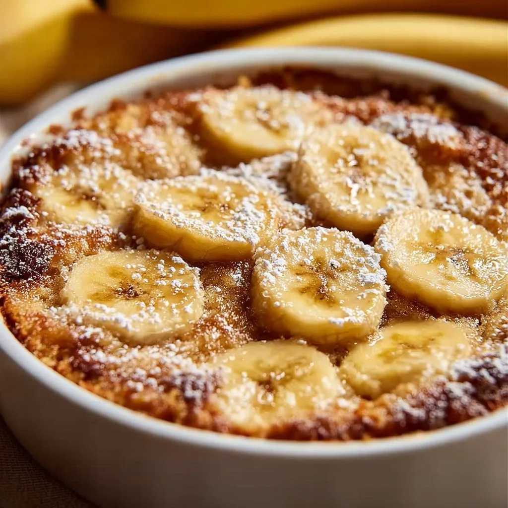 Southern banana cobbler dessert with bananas and a golden crust