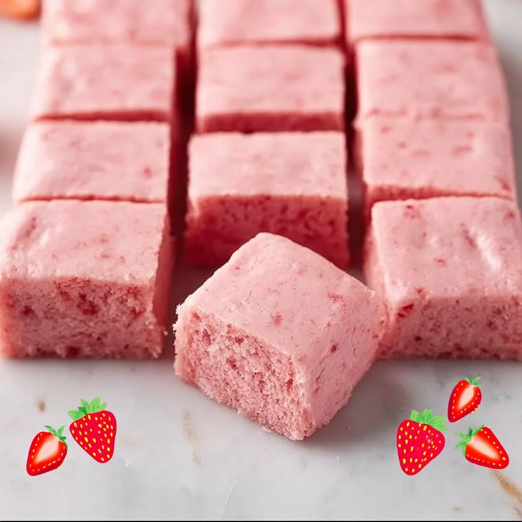 Delicious strawberry brownies topped with fresh strawberries on a white plate