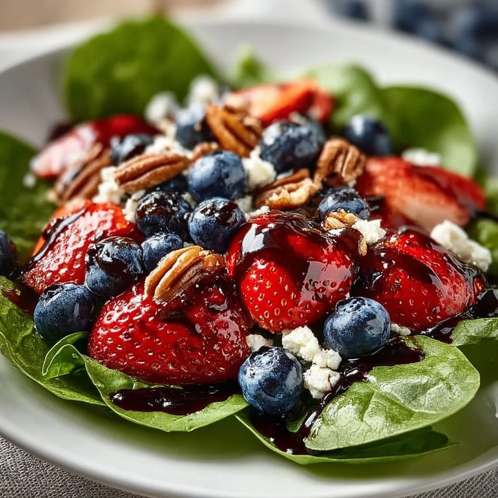 Colorful Strawberry Spinach Salad with fresh ingredients in a bowl