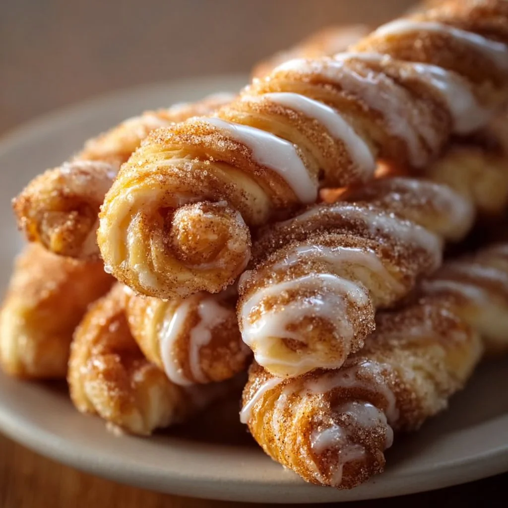 Freshly baked sweet cinnamon twists with a buttery glaze