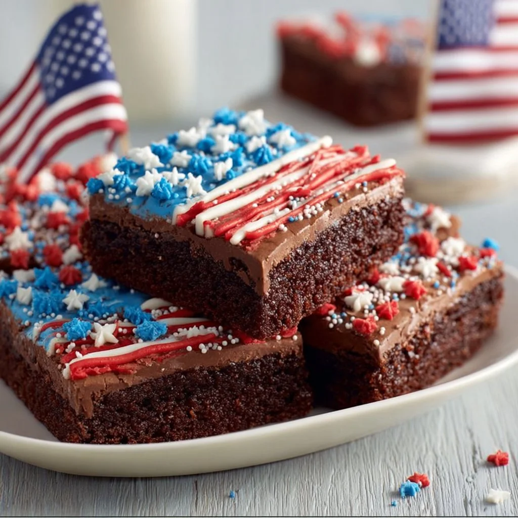 Delicious 4th July brownies decorated for Fourth of July celebration