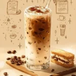 Delicious tiramisu iced latte with coffee and cream layered beautifully