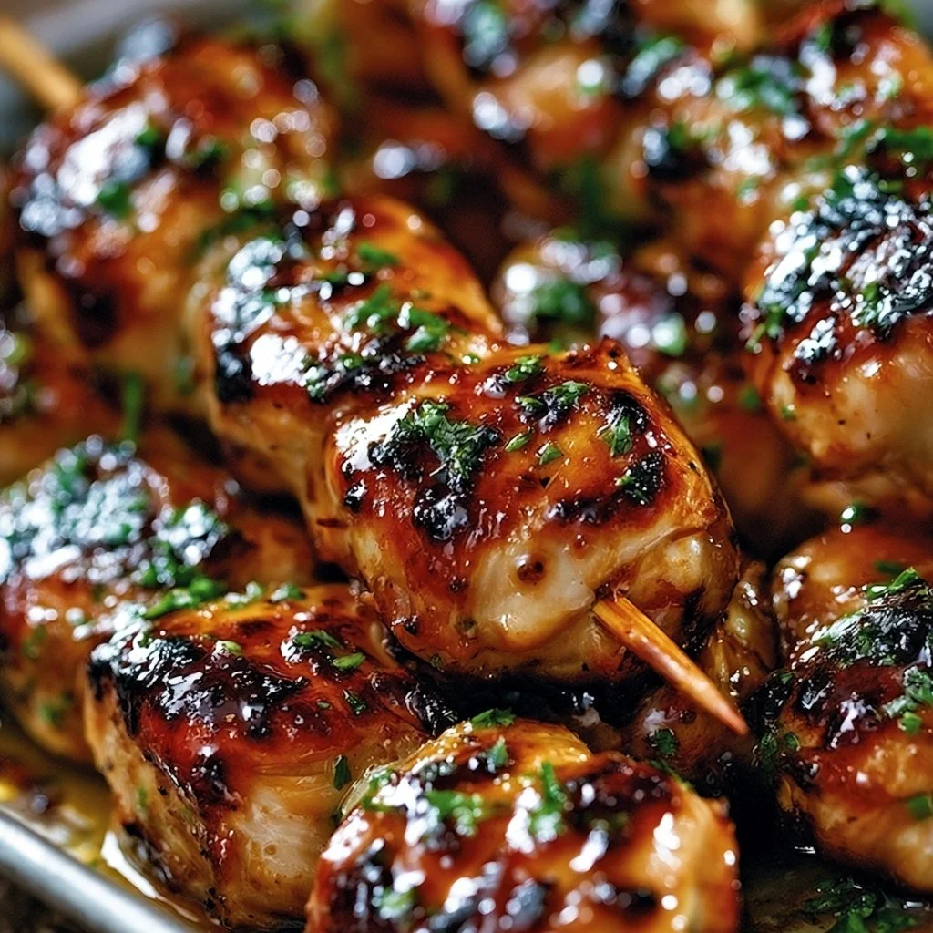 Air Fried Bang Bang Chicken Skewers ready to be served