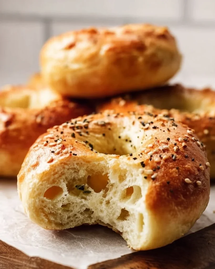 Homemade air fryer bagels served on a plate.