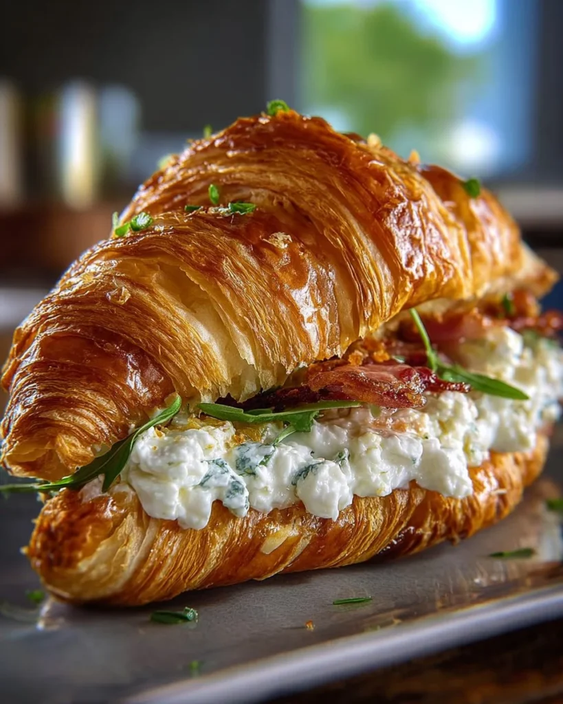 Apple and Goat Cheese Croissant Sandwich with fresh ingredients