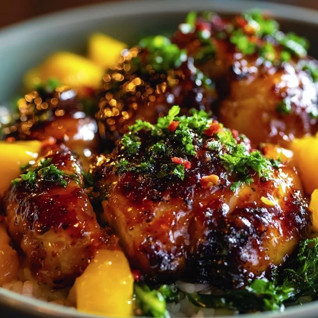 Delicious Asian Mango Glazed Chicken dish with vibrant colors and appealing presentation.
