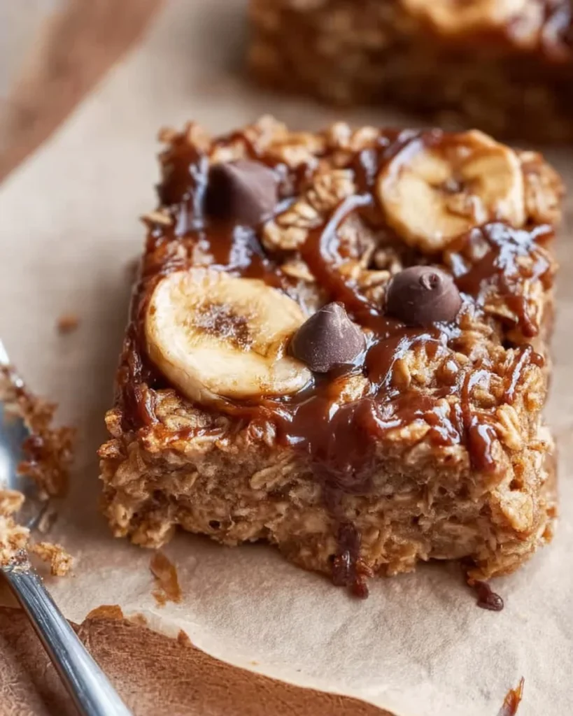 Healthy banana oatmeal bars recipe made with ripe bananas and oats