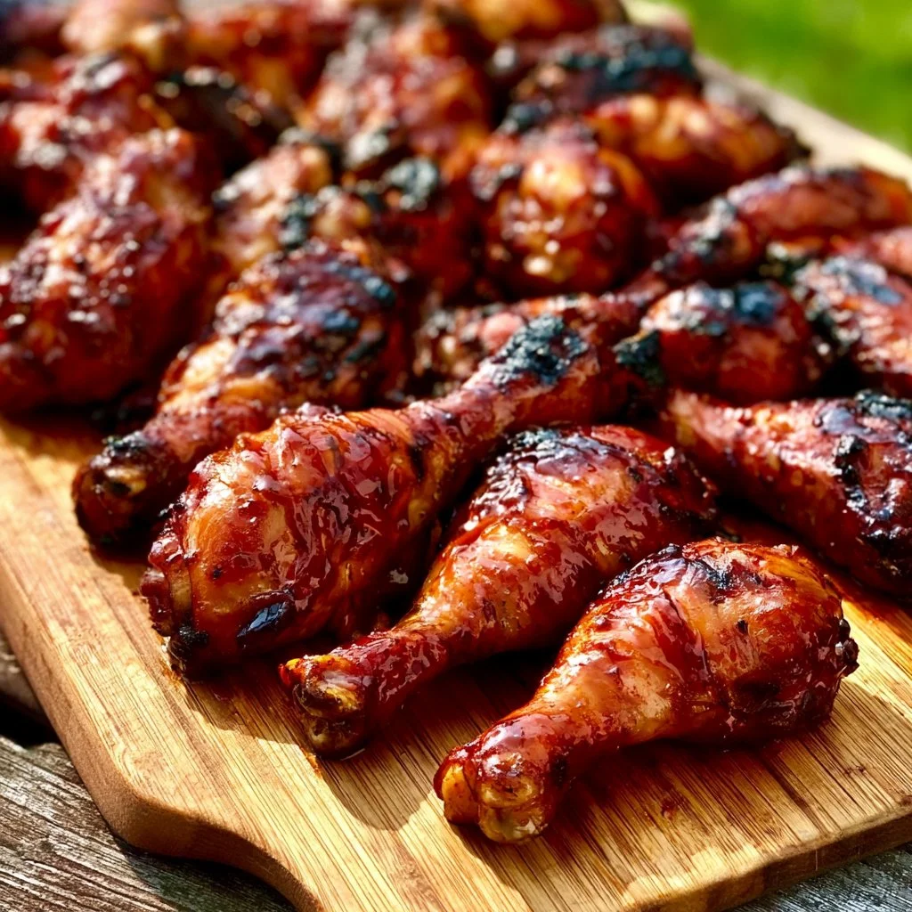 Delicious BBQ chicken legs and thighs smoked for perfect flavor.
