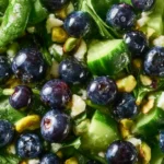 Blueberry pistachio spring salad with fresh greens and vibrant toppings.