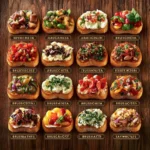 Fresh bruschetta with tomatoes and basil on toasted bread