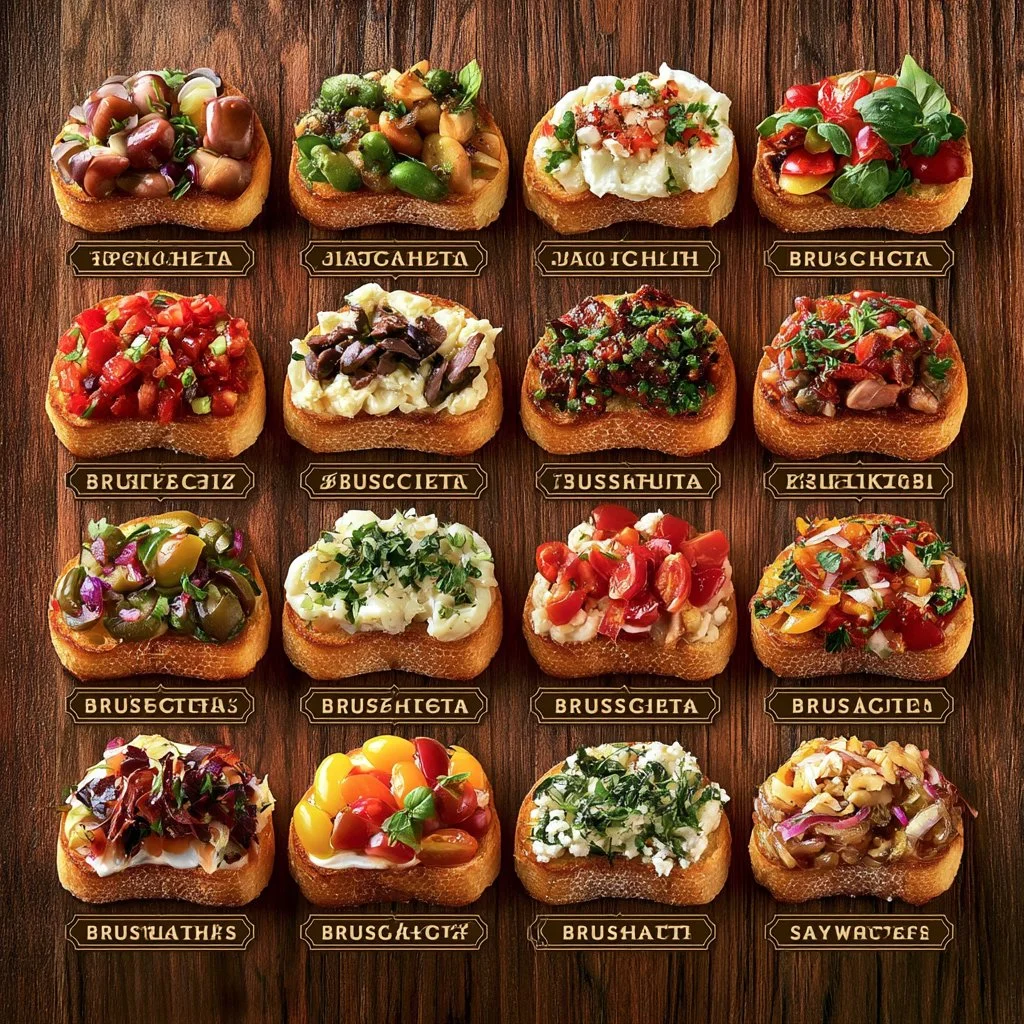 Fresh bruschetta with tomatoes and basil on toasted bread