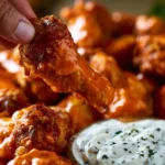 Delicious Buffalo Chicken Wings with spicy sauce on a platter
