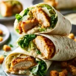 Delicious Chicken Caesar Wrap filled with chicken, romaine lettuce, and Caesar dressing.