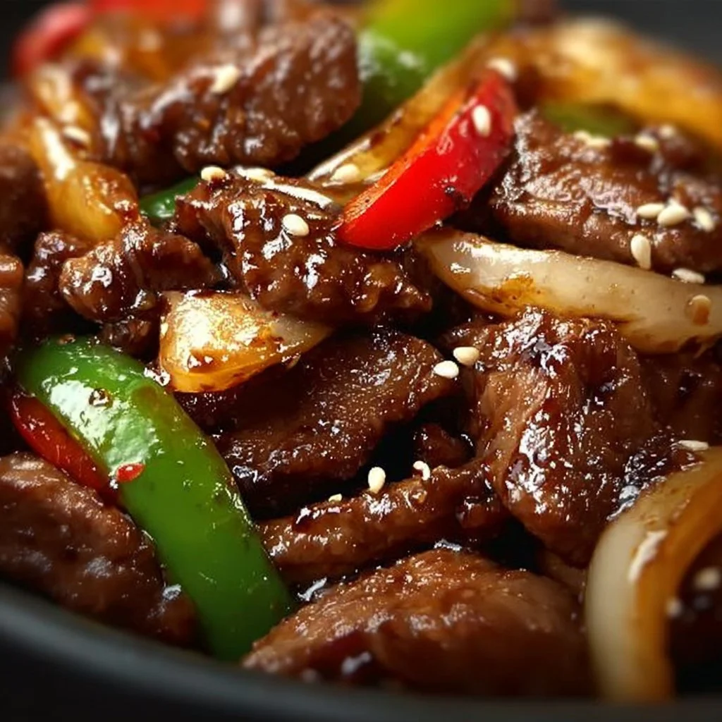 Delicious Chinese pepper steak with onions served on a plate