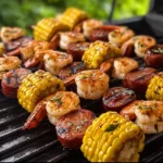 Assorted BBQ party food including grilled meats and healthy sides