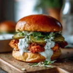 Crispy dill chicken sandwich served with fresh toppings on a bun