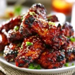 Plate of crispy Korean BBQ chicken wings with dipping sauce