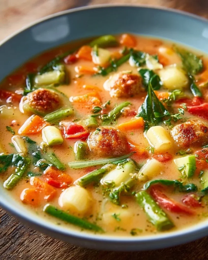Bowl of easy summer minestrone soup with fresh vegetables