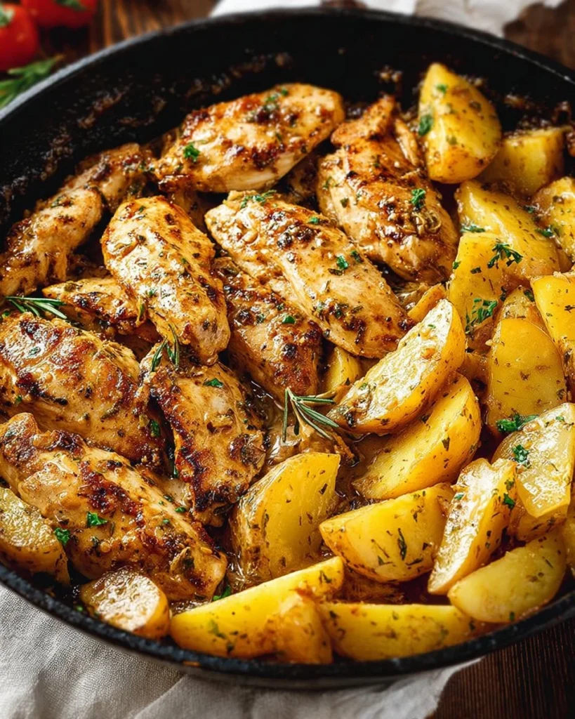 Delicious Garlic Butter Chicken with Potatoes on a plate
