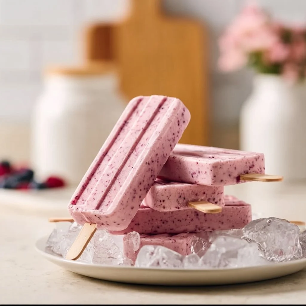 Delicious Greek yogurt popsicles in various flavors on a sunny day.