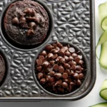 Baked healthy chocolate zucchini muffins on a cooling rack