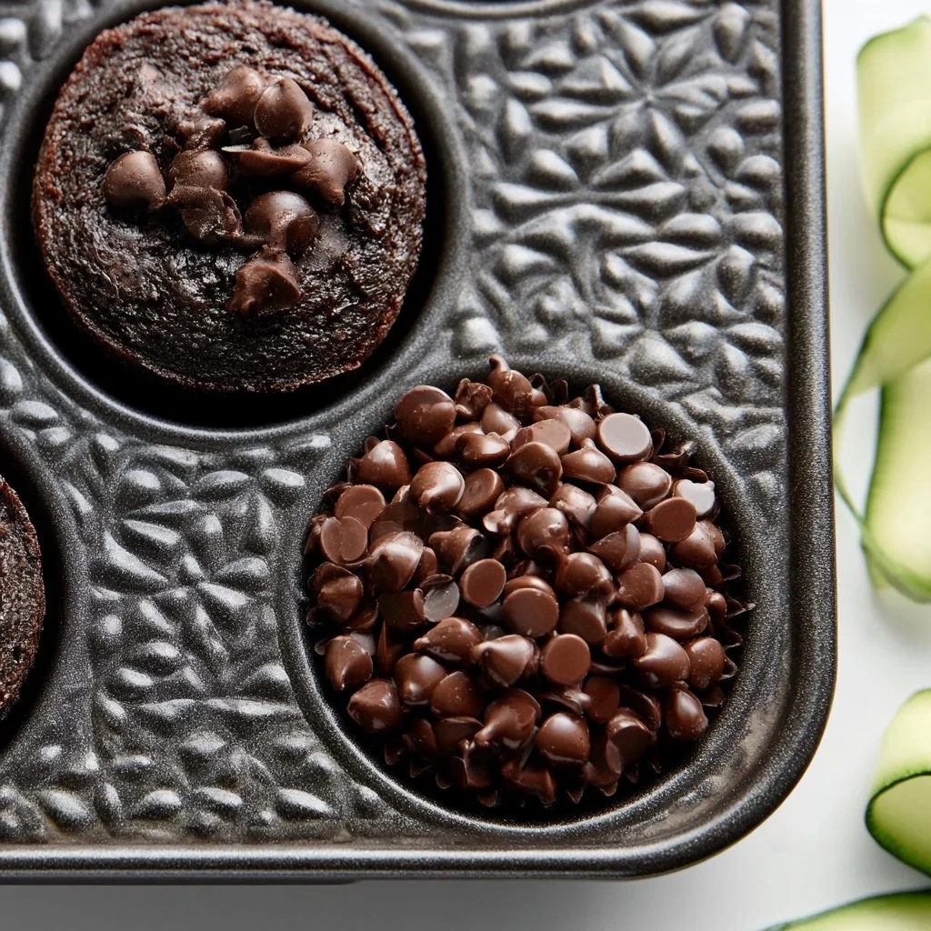 Baked healthy chocolate zucchini muffins on a cooling rack