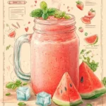 Healthy watermelon smoothie in a glass with fresh fruit garnishing