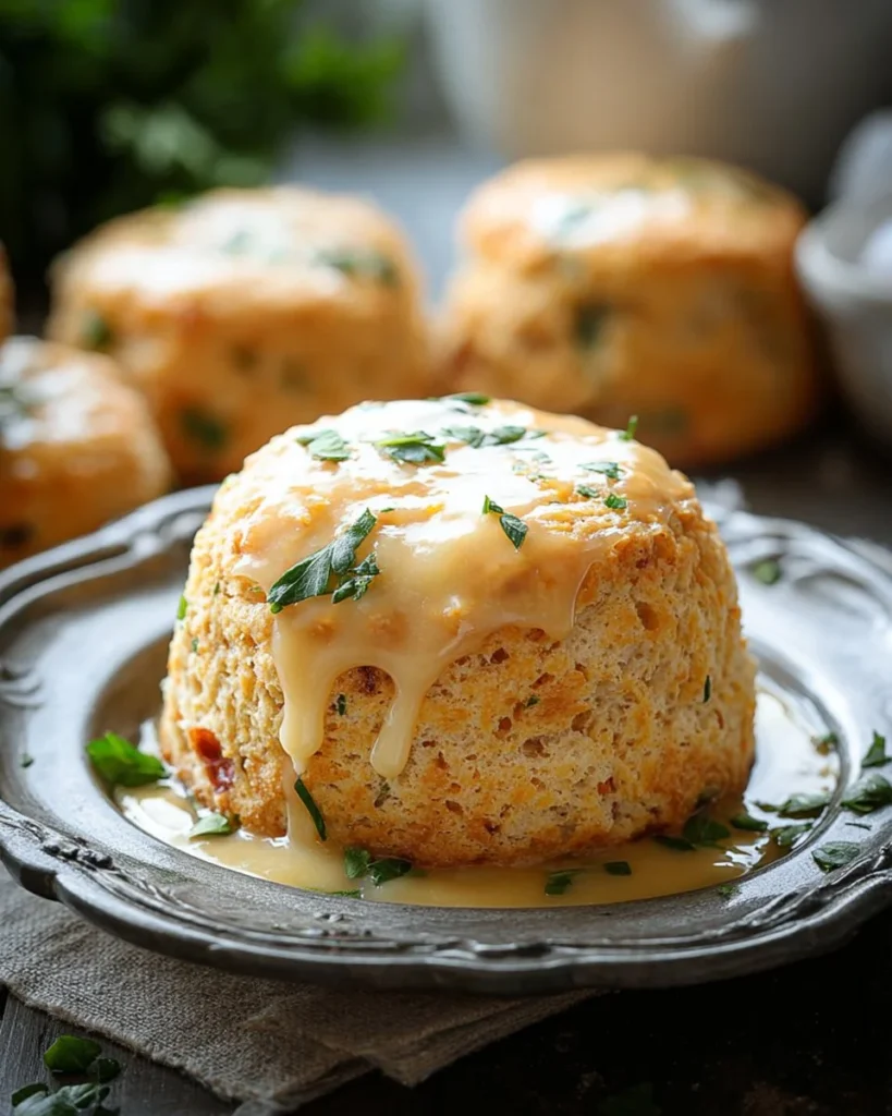 High-protein breakfast biscuits stacked on a plate, ideal for a nutritious meal.