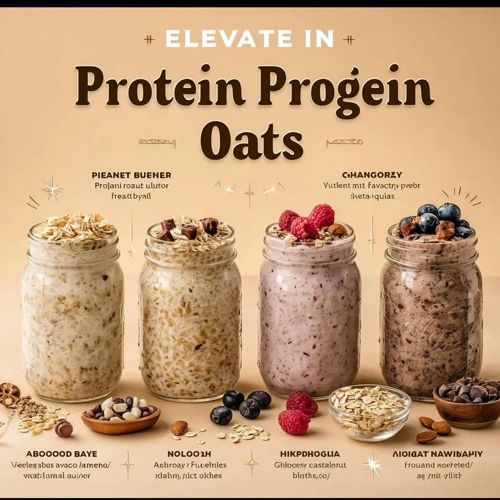 Bowl of high protein overnight oats with toppings like fruits and nuts.