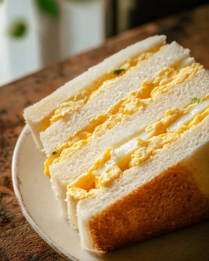 Delicious Tamago Sando Japanese egg sandwich on a plate