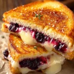 Delicious blueberry grilled cheese sandwich with melted cheese and fresh blueberries