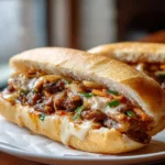 Korean-inspired kimchi bulgogi cheesesteak topped with melted cheese and fresh veggies