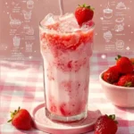 Glass of Korean strawberry milk with fresh strawberries on the side