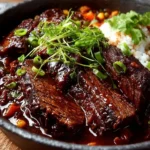 Delicious Korean style pot roast served with vegetables and aromatic spices.