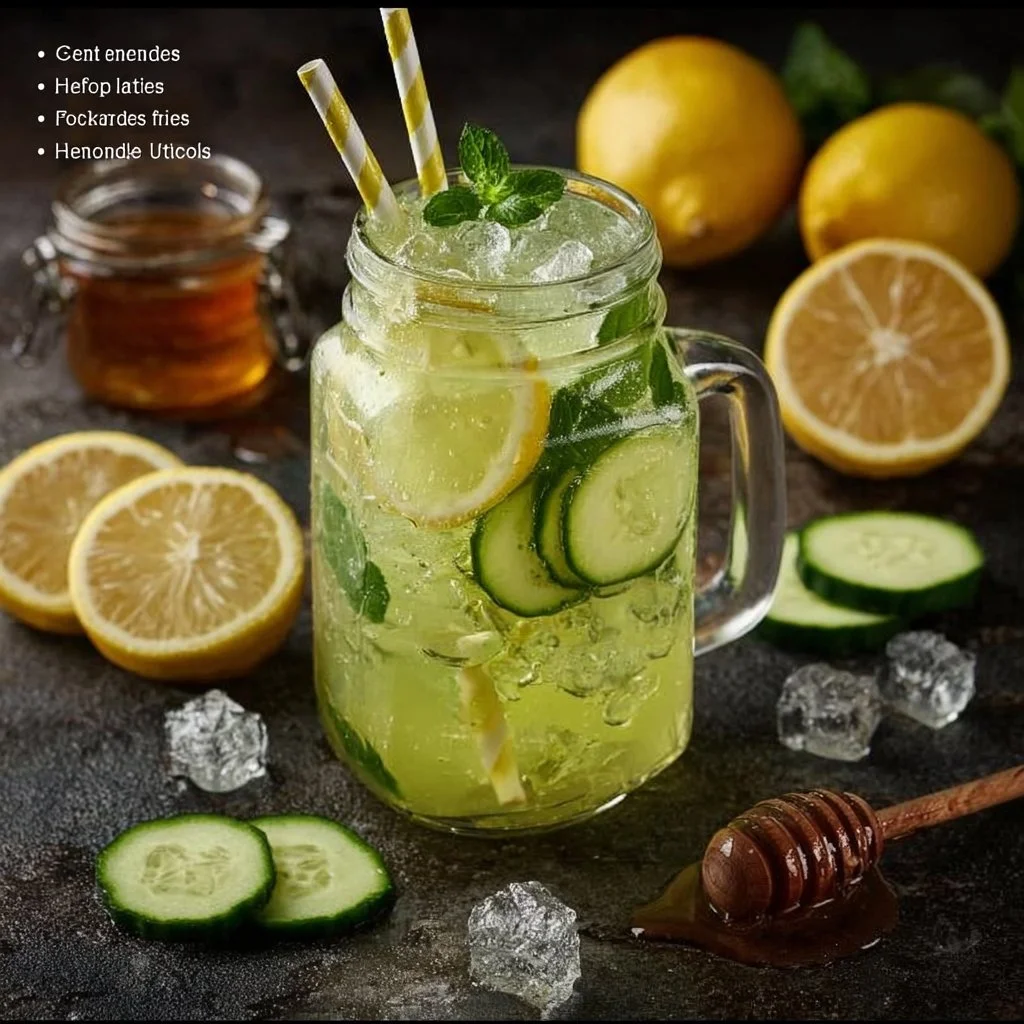 Refreshing lemon cucumber drink and cocktail in a stylish glass