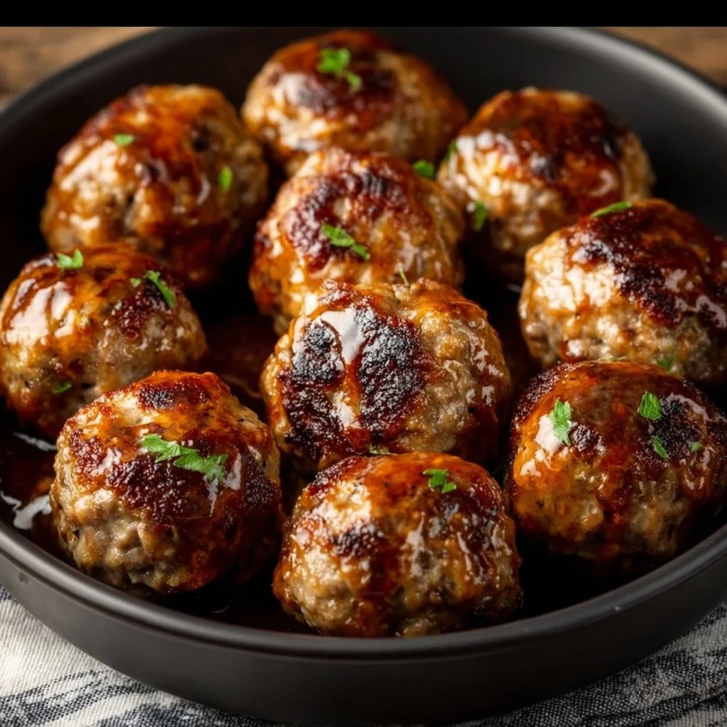 Low carb air fryer meatballs served on a plate with herbs