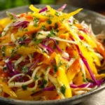 Colorful bowl of fresh Mango Slaw with vegetables and a citrus dressing