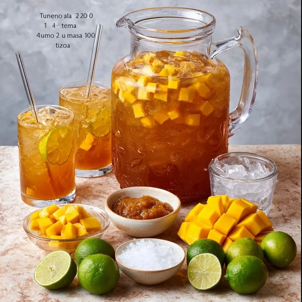 Refreshing Mexican tamarind water with mangoes in a glass
