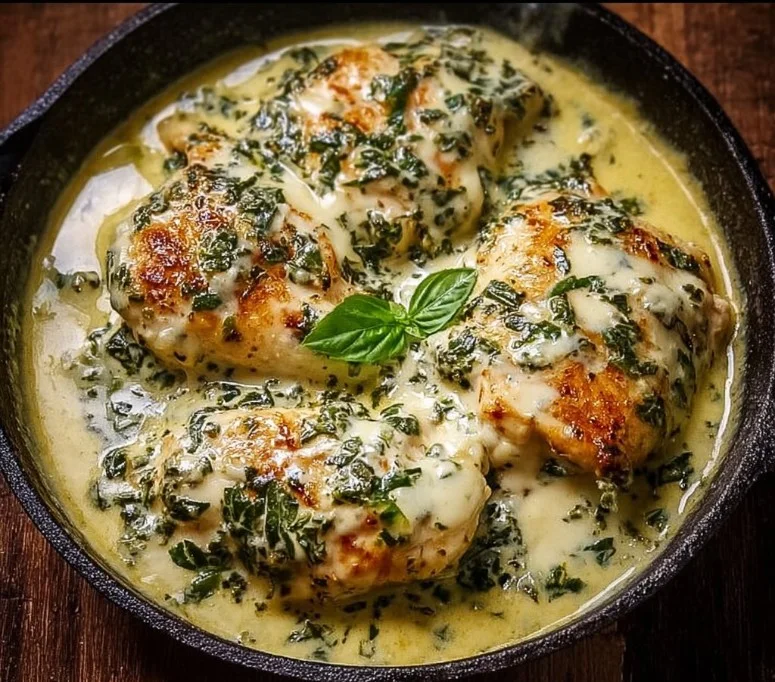 Mozzarella Chicken in Basil Cream Sauce