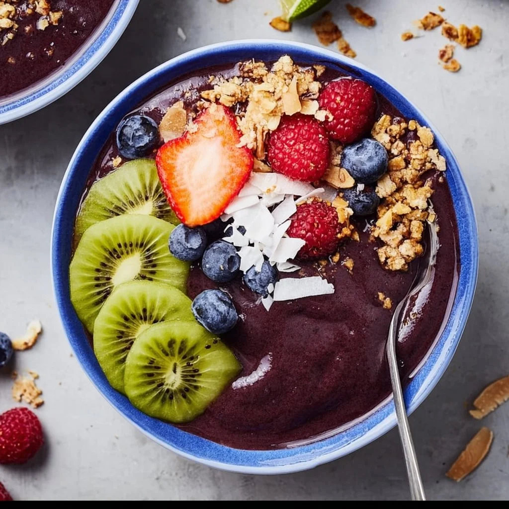 Ninja Creami smoothie bowls topped with fresh fruits and granola.