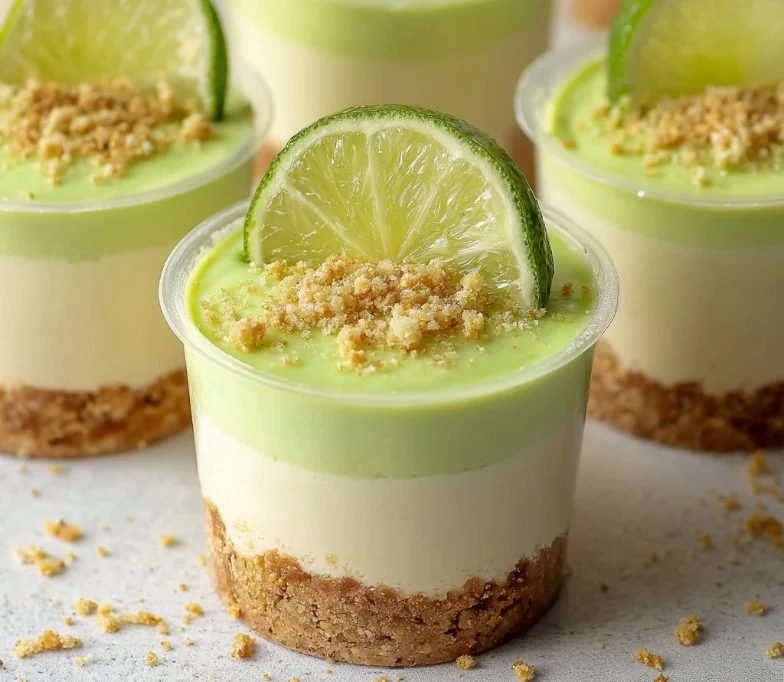 No-bake key lime cheesecake cups topped with lime zest and whipped cream