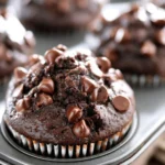 Delicious one bowl double chocolate zucchini muffins on a plate