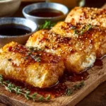 Oven-fried feta rolls served with spicy chili honey for an irresistible flavor.