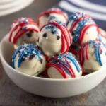 Deliciously decorated Patriotic Oreo Balls for festive celebrations.