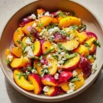 Delicious Peach Feta Salad with fresh peaches and creamy feta cheese