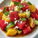 Refreshing Peach Watermelon Salad with fresh ingredients and vibrant colors