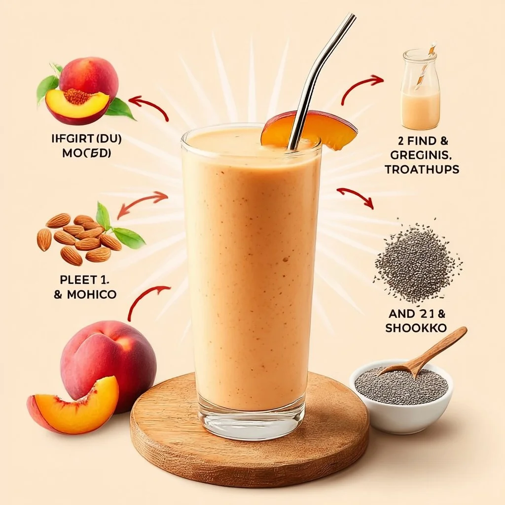 Peach yogurt slimming smoothie in a glass with fresh peaches