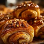 Delicious Pecan Pie Crescents topped with caramelized pecans on a plate